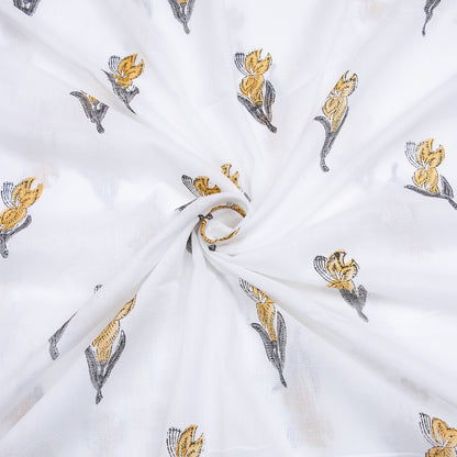 Yellow Floral Print Cotton Running Material 