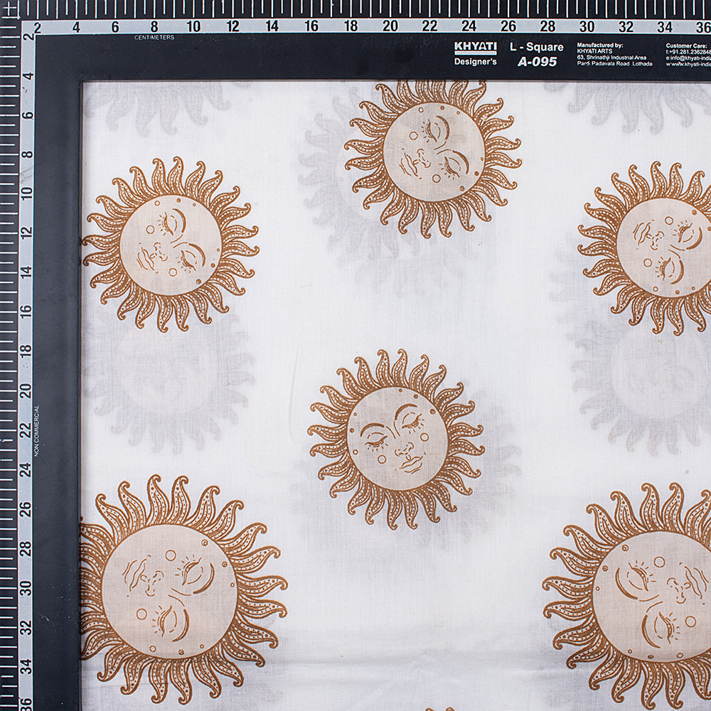 Red Sun Hand Block Printed Cotton Running Fabric