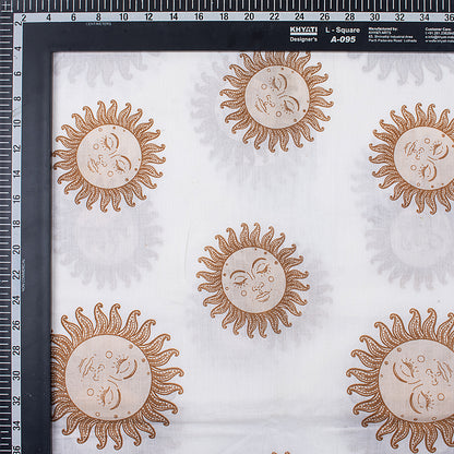 Red Sun Hand Block Printed Cotton Running Fabric