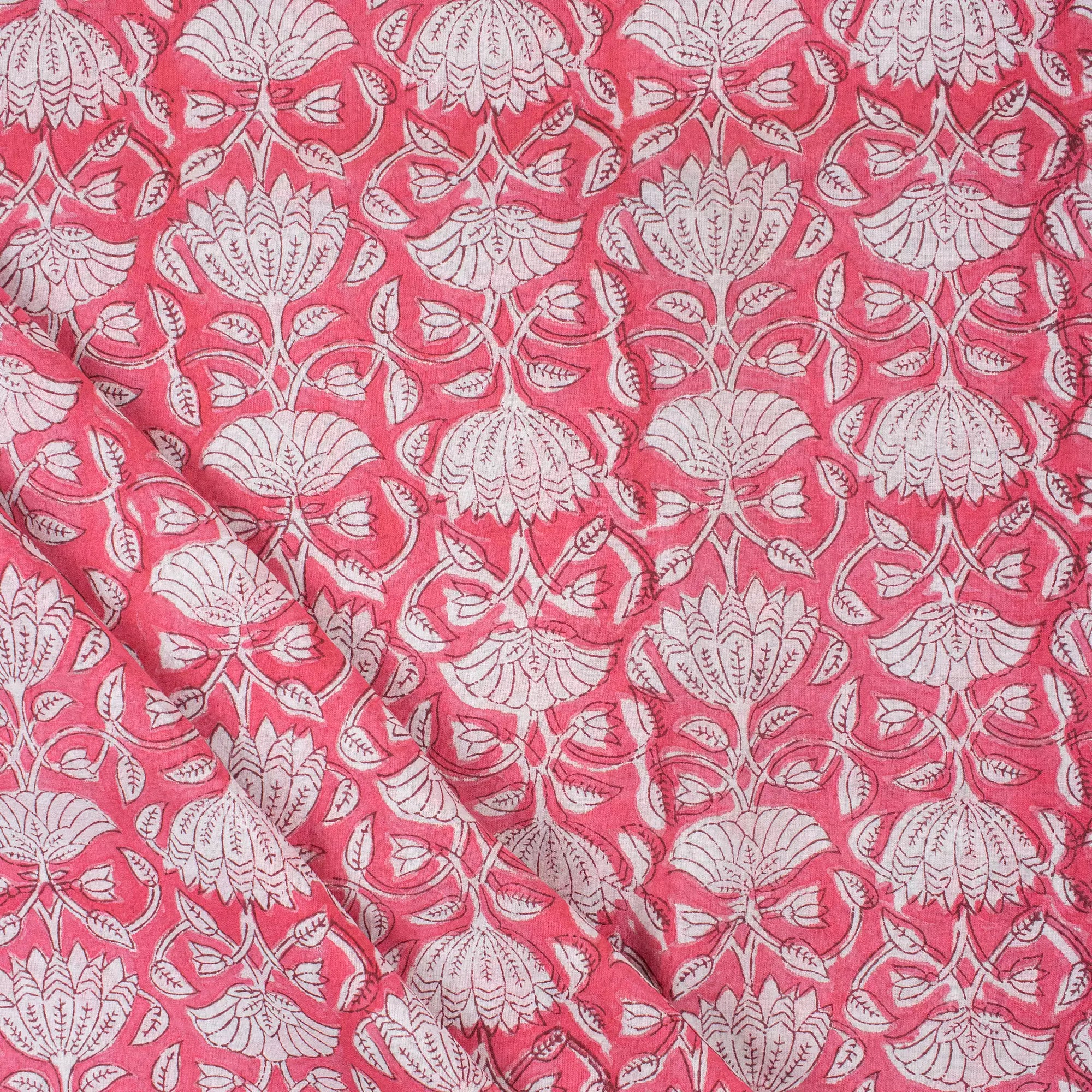 Indian Red Floral Hand Block Printed Fabric