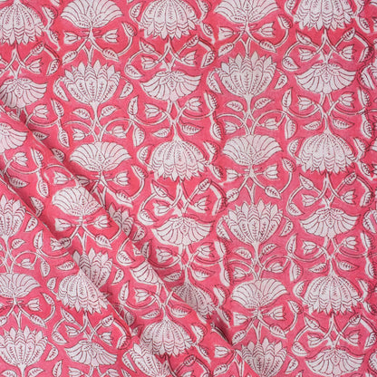Indian Red Floral Hand Block Printed Fabric