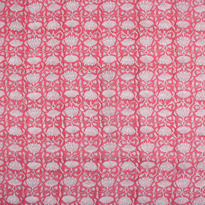 Indian Red Floral Hand Block Printed Fabric