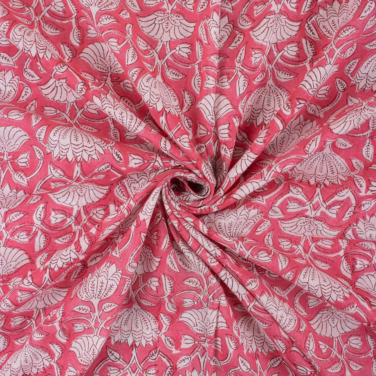 Indian Red Floral Hand Block Printed Fabric