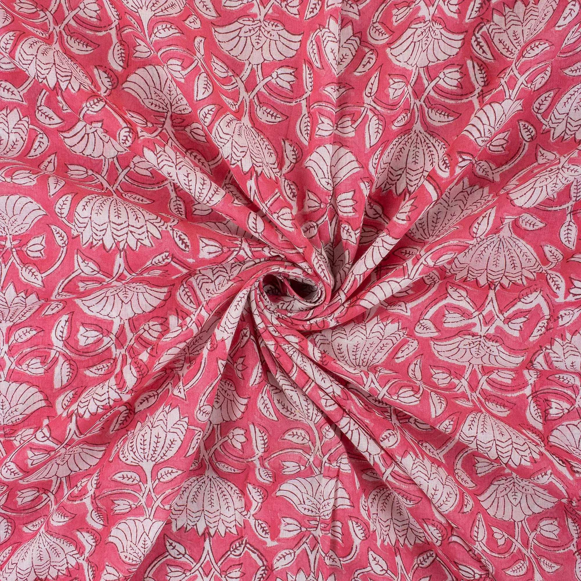 Indian Red Floral Hand Block Printed Fabric