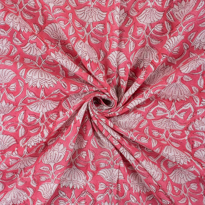 Indian Red Floral Hand Block Printed Fabric