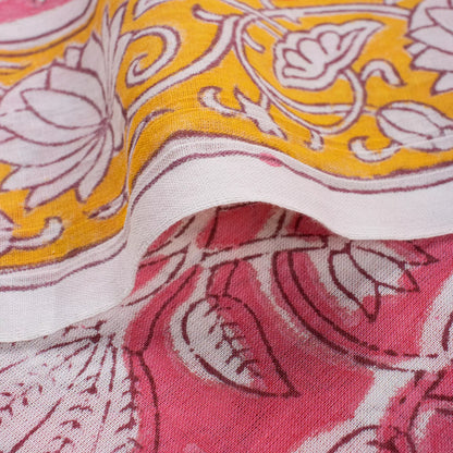 Indian Red Floral Hand Block Printed Fabric