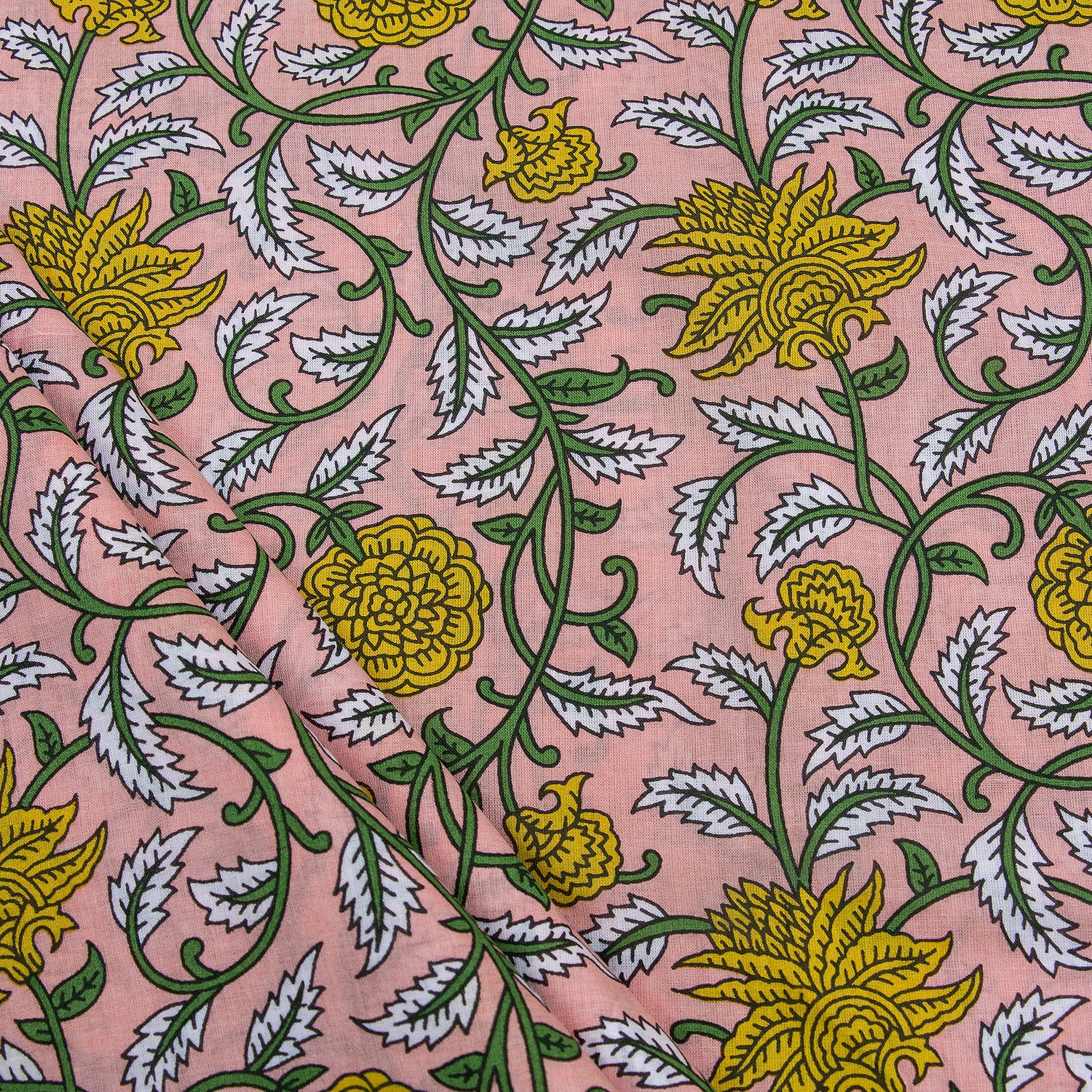 Yellow Floral Printed Jaipur Cotton Material