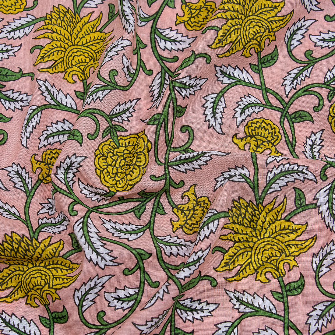 Yellow Floral Printed Jaipur Cotton Material