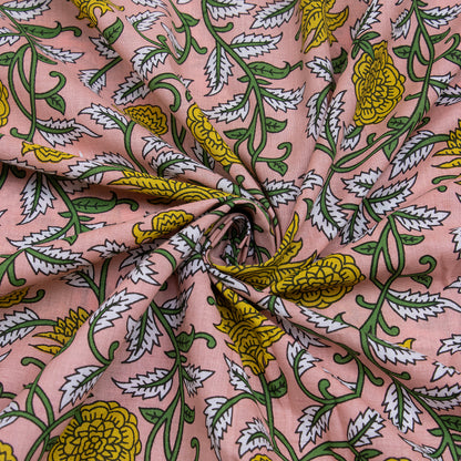 Yellow Floral Printed Jaipur Cotton Material