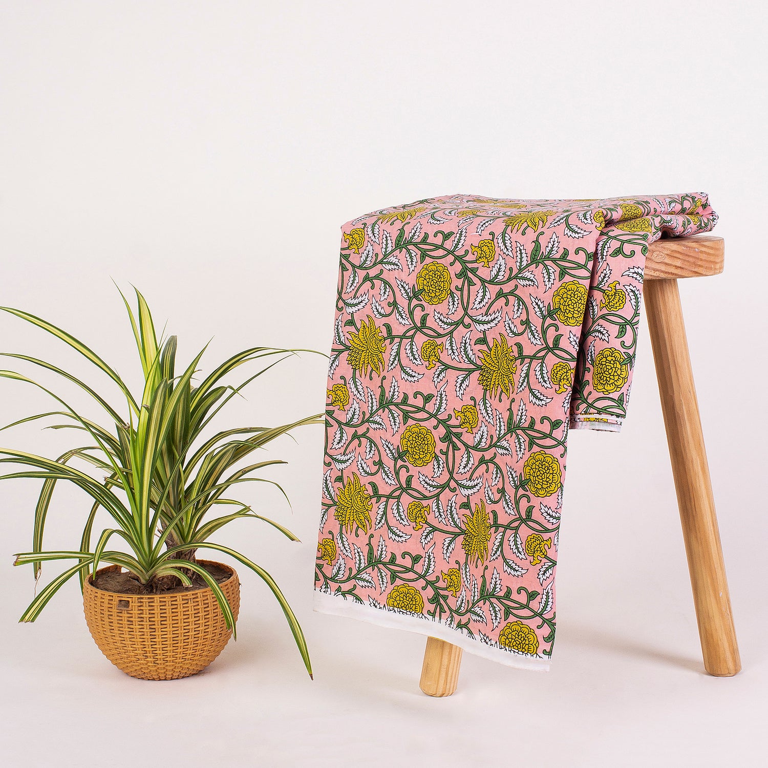 Yellow Floral Printed Jaipur Cotton Material