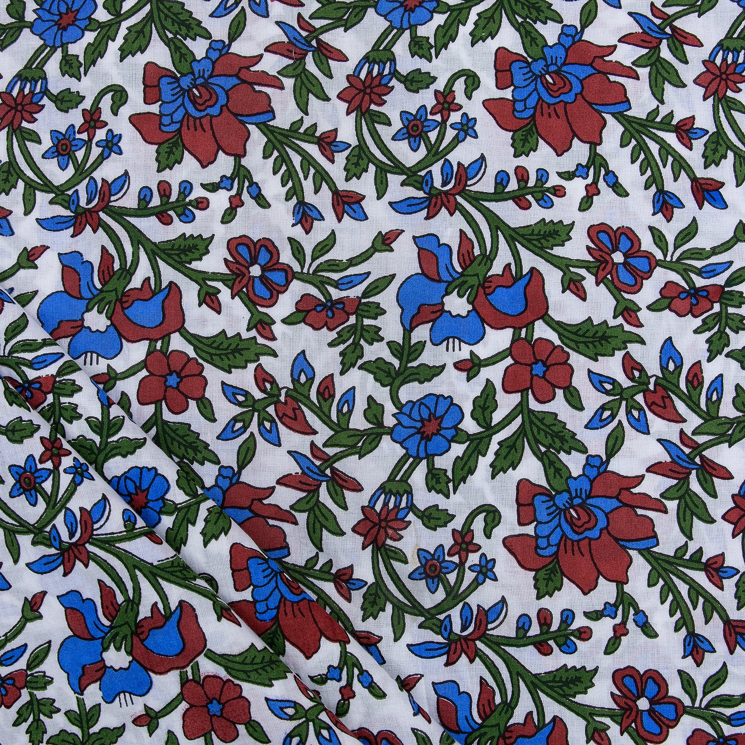 Red Floral Jaipuri Print Fabric