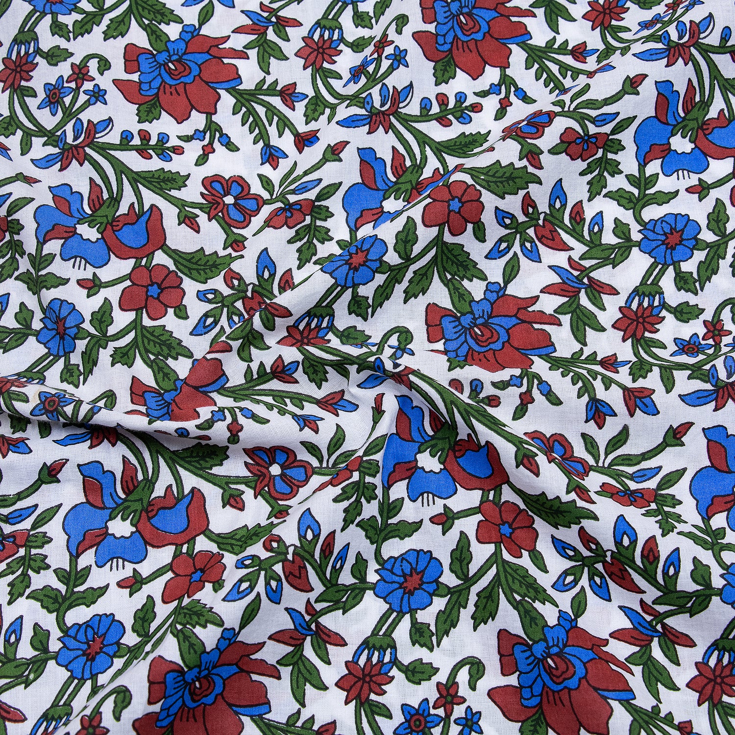 Red Floral Jaipuri Print Fabric