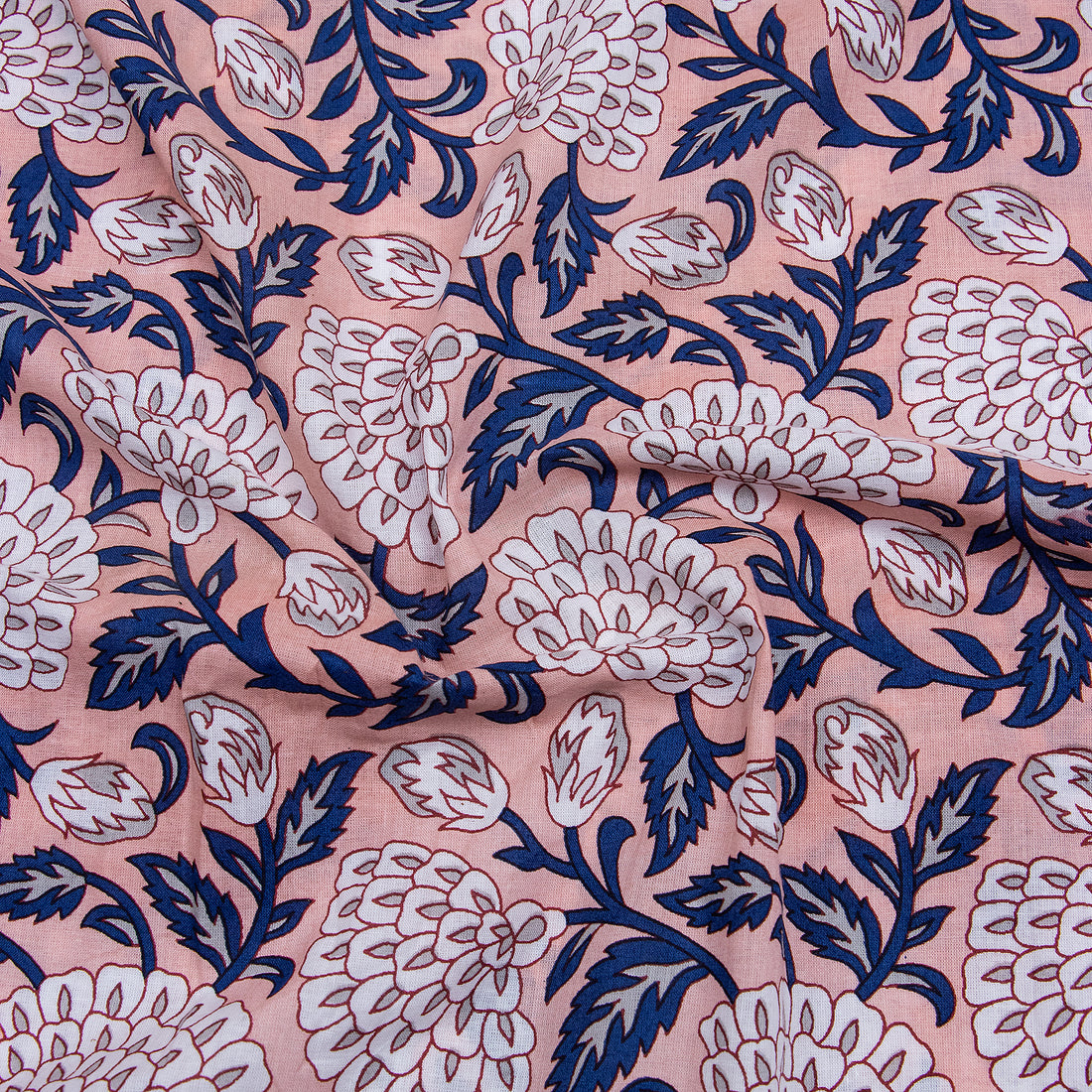  Blue Leaf Printed Hand Block Cotton Fabric