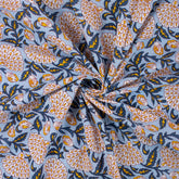 Gray Floral Hand Block Printed Fabric by Yard