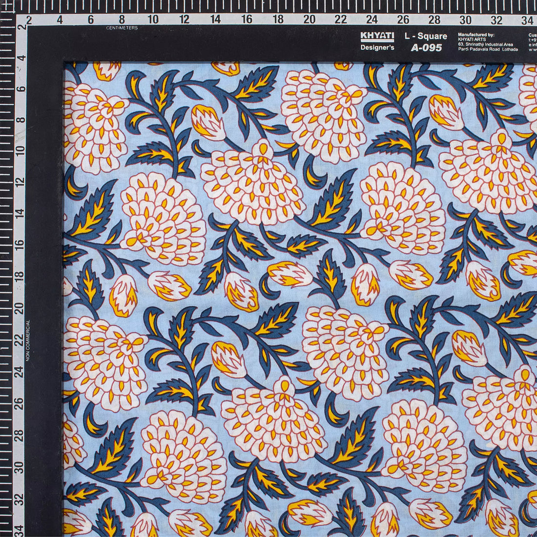 Gray Floral Hand Block Printed Fabric by Yard