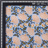 Gray Floral Hand Block Printed Fabric by Yard