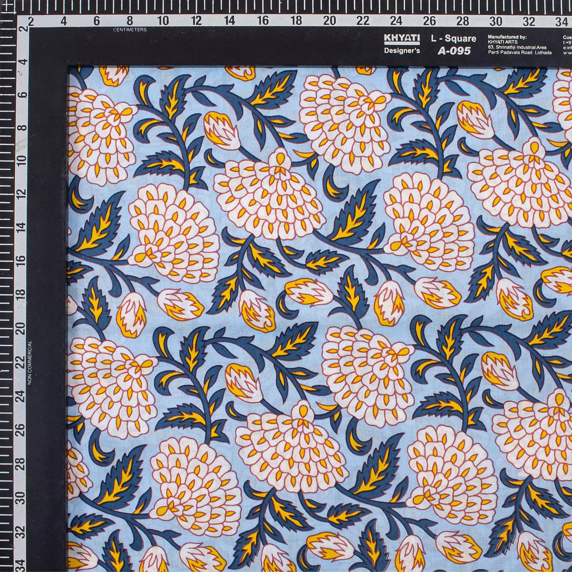 Gray Floral Hand Block Printed Fabric by Yard