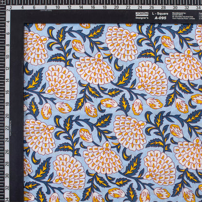 Gray Floral Hand Block Printed Fabric by Yard