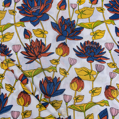 Yellow Floral Print Cotton Fabric