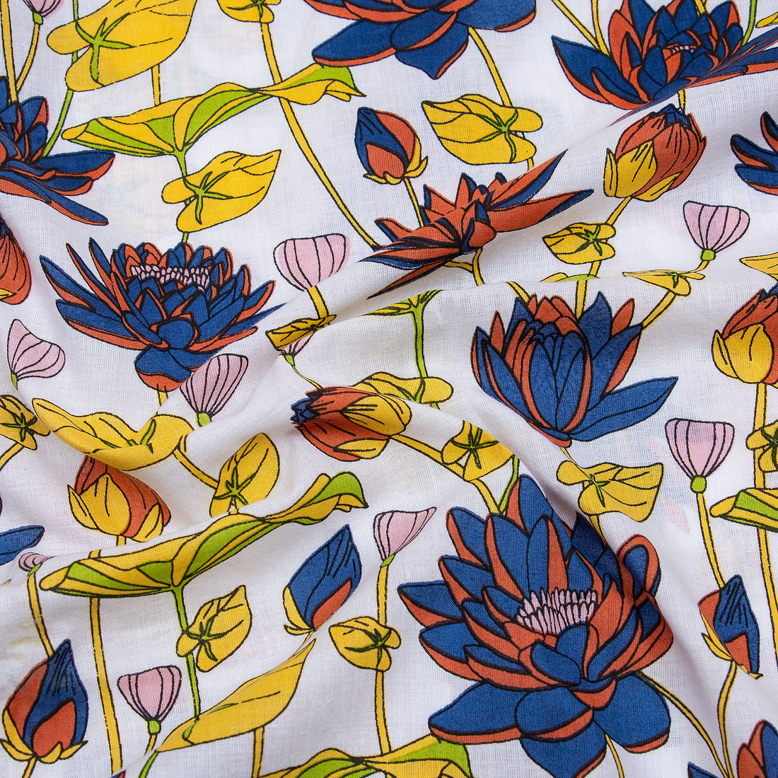 Yellow Floral Print Cotton Fabric