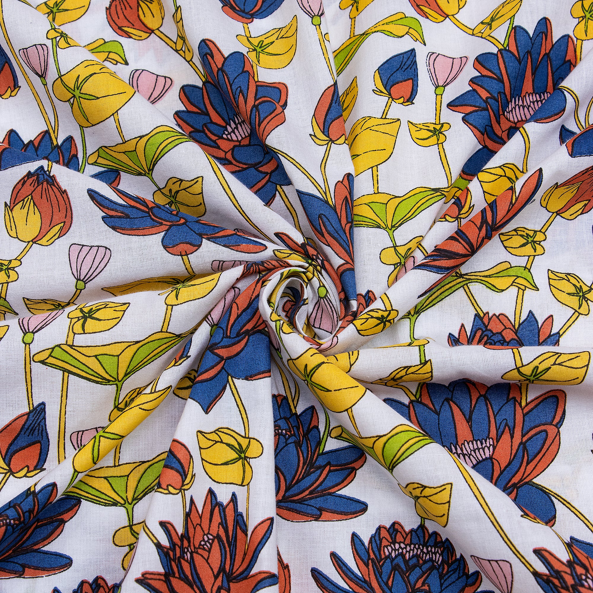 Yellow Floral Print Cotton Fabric
