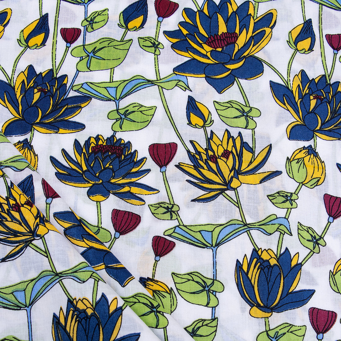 Green Running Cotton Hand Block Print Fabric