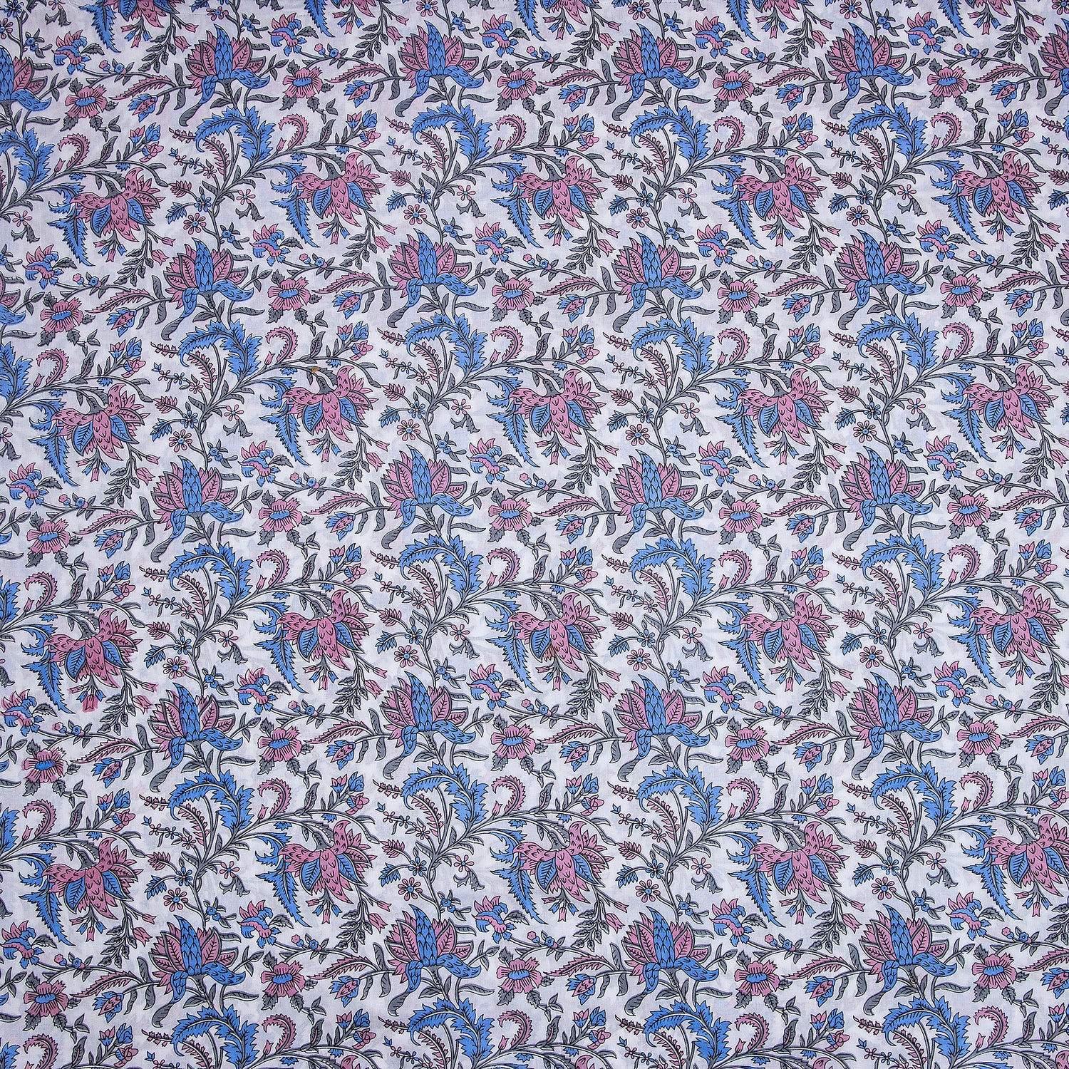 Pink Floral Running Cotton Silk Fabric