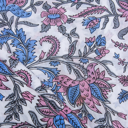 Pink Floral Running Cotton Silk Fabric