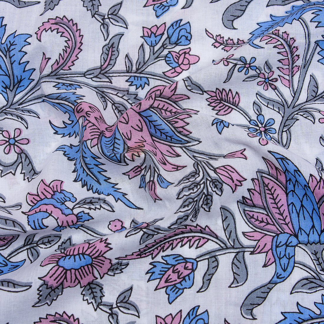 Pink Floral Running Cotton Silk Fabric