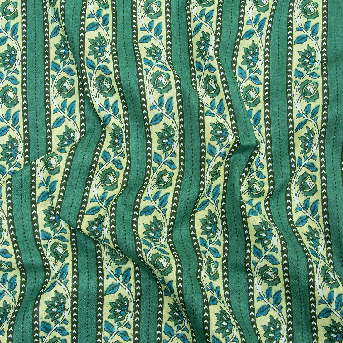 Green Pasapali Hand Block Printed Cotton Fabric