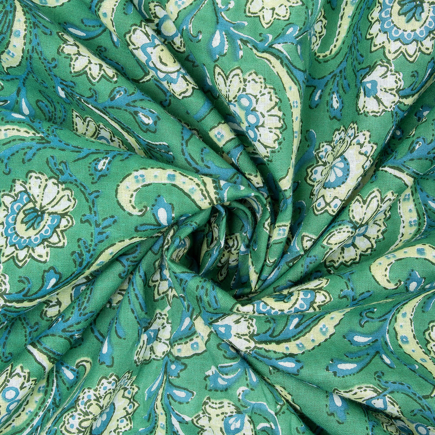 Green Floral Jaipur Cotton Fabric