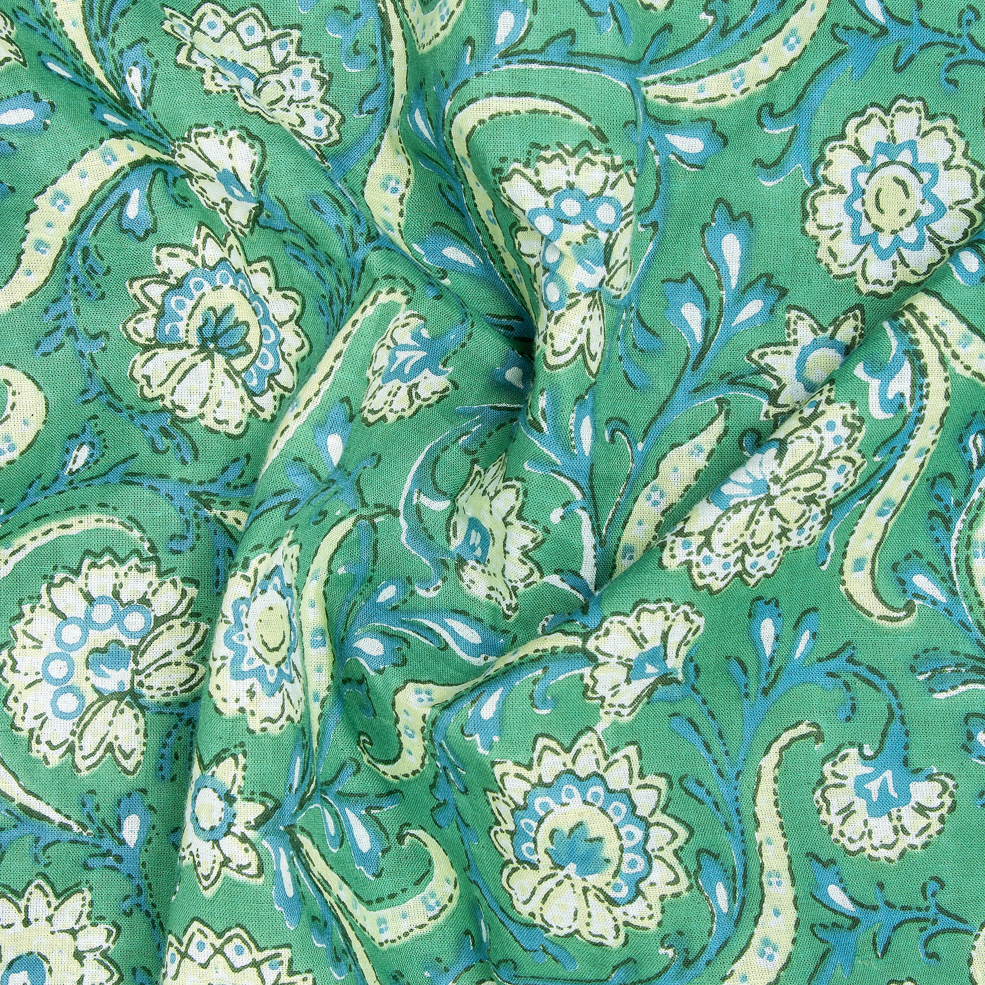 Green Floral Jaipur Cotton Fabric