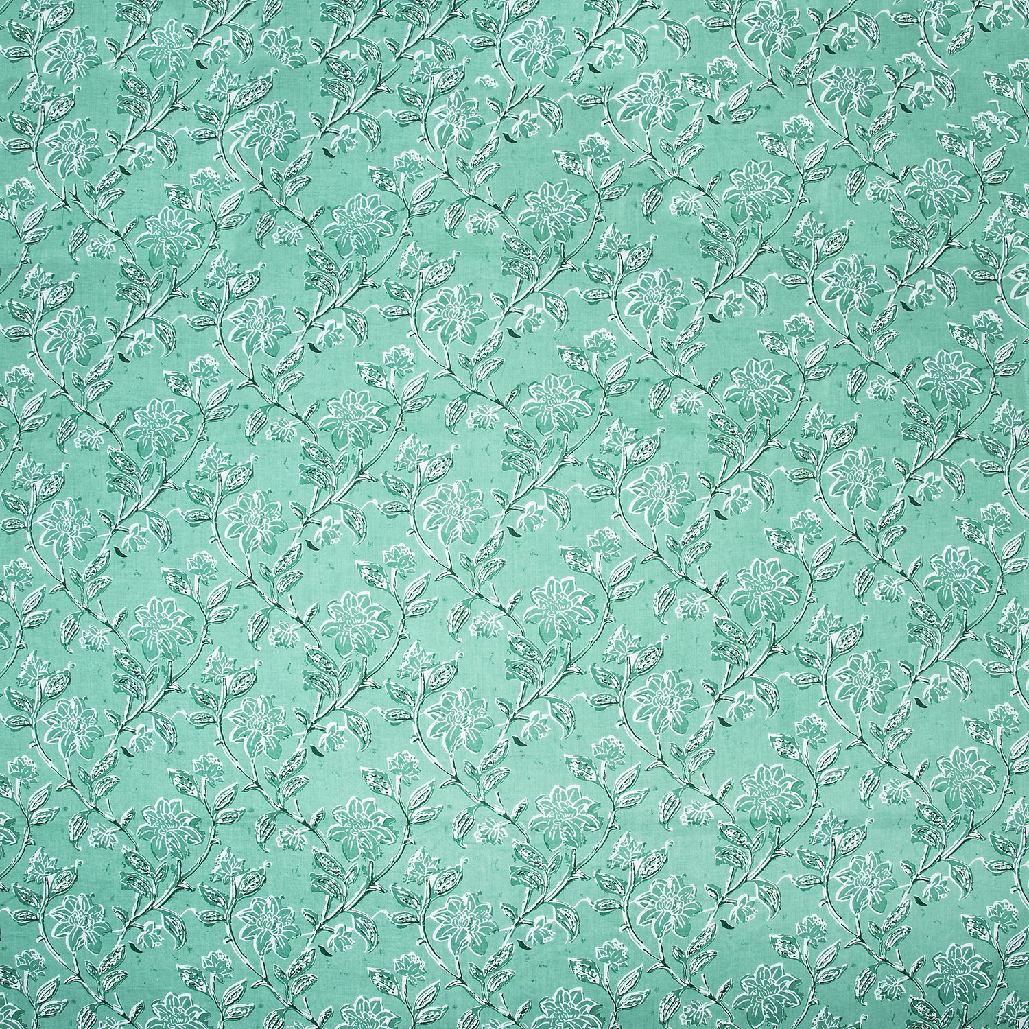 Pure Cotton Green Flower Plant Jaipuri Print Fabric