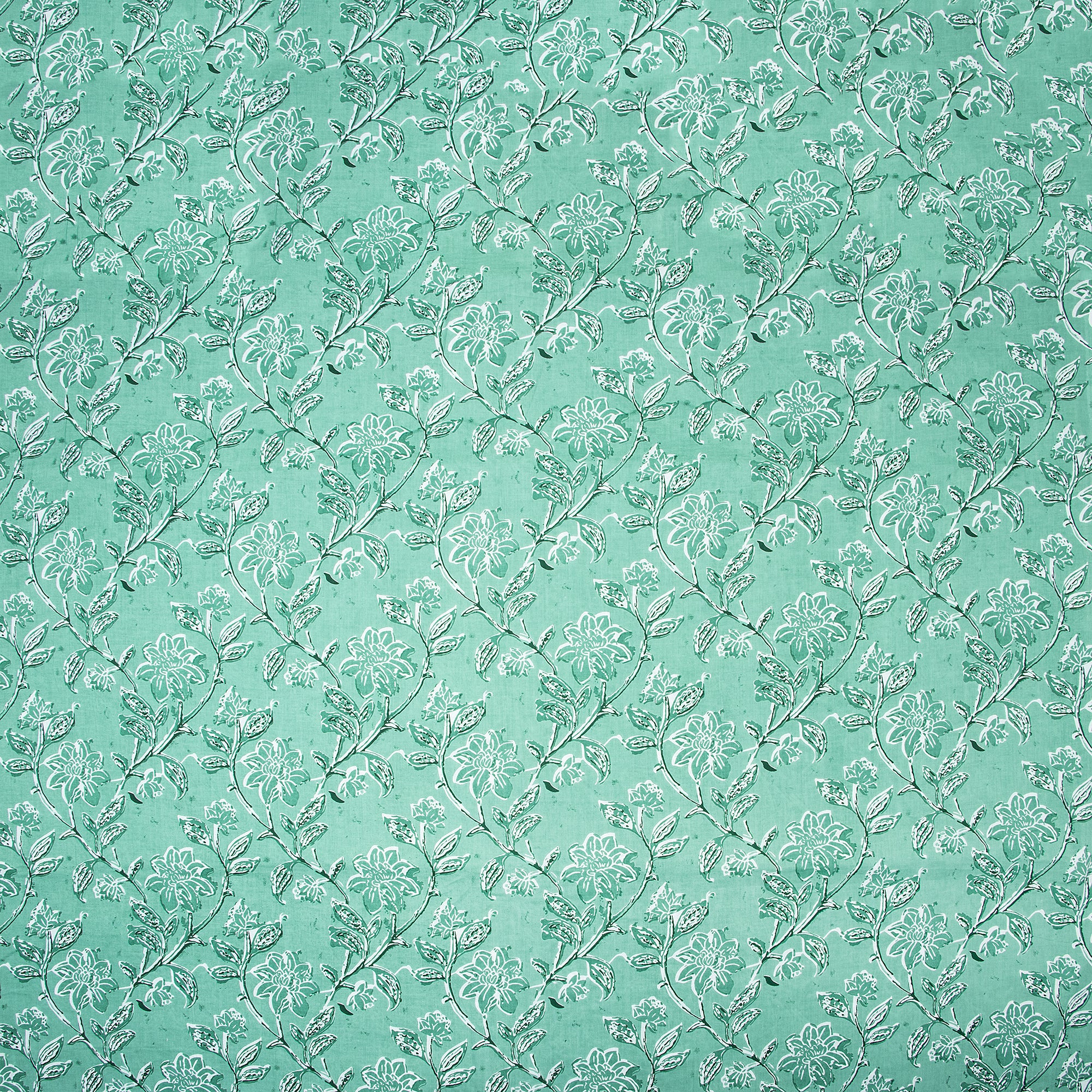 Pure Cotton Green Flower Plant Jaipuri Print Fabric