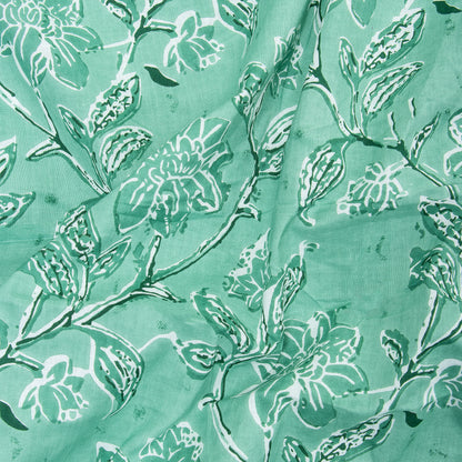 Pure Cotton Green Flower Plant Jaipuri Print Fabric