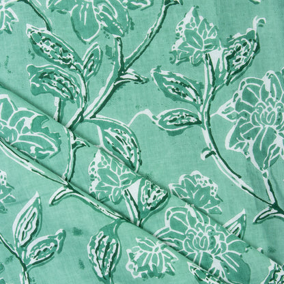 Pure Cotton Green Flower Plant Jaipuri Print Fabric