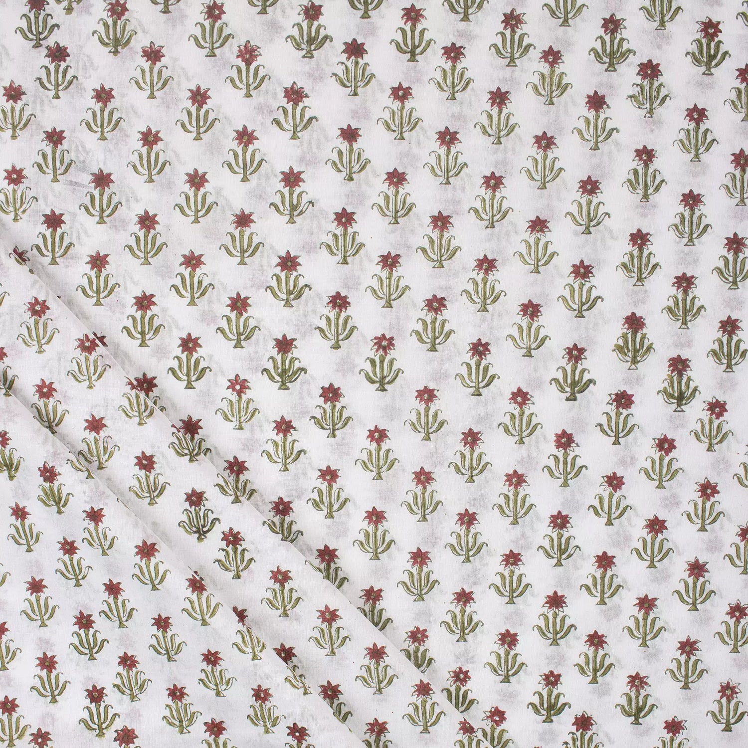 Indian Floral Handmade Printed Pure Cotton Fabric