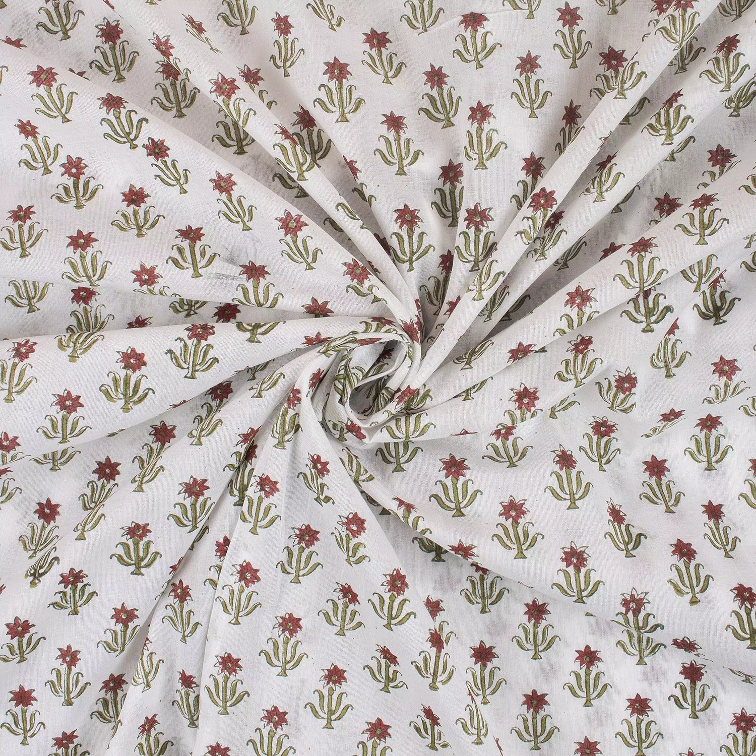 Indian Floral Handmade Printed Pure Cotton Fabric