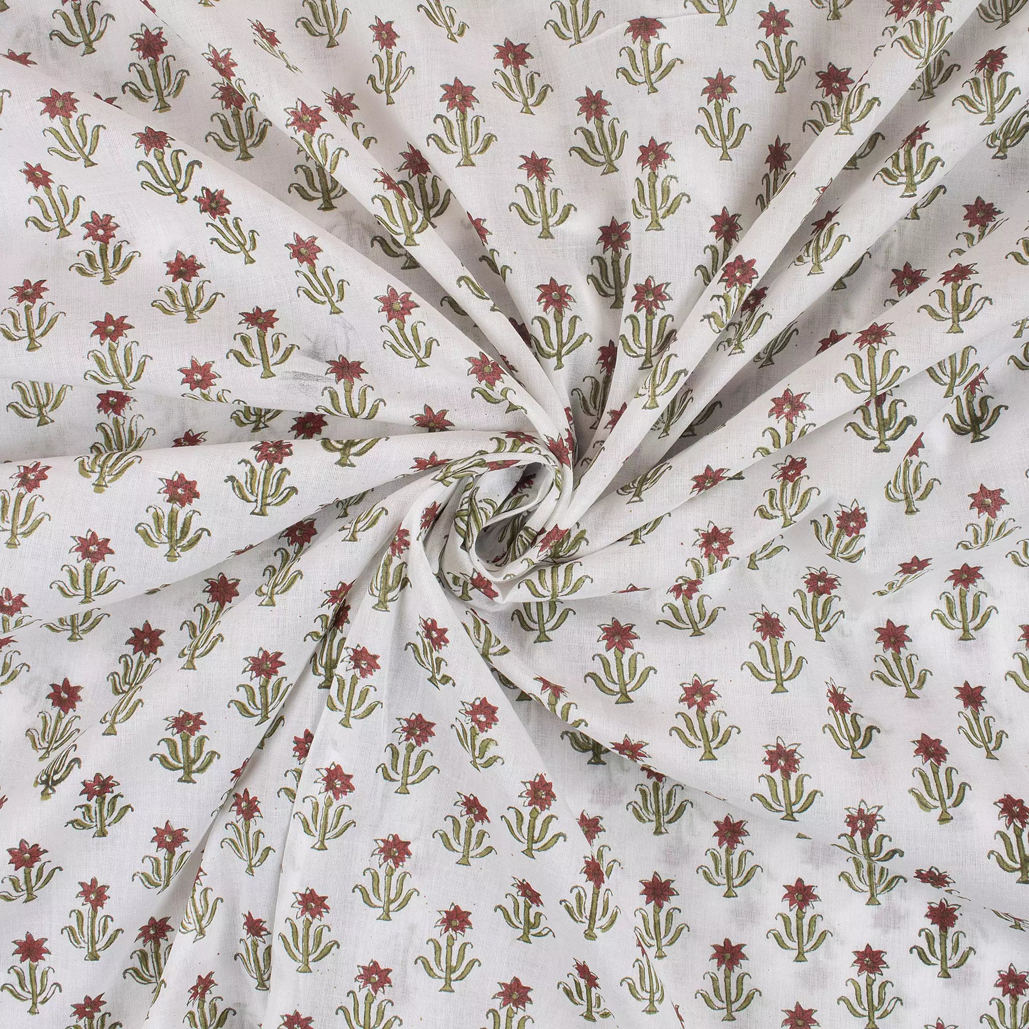 Indian Floral Handmade Printed Pure Cotton Fabric