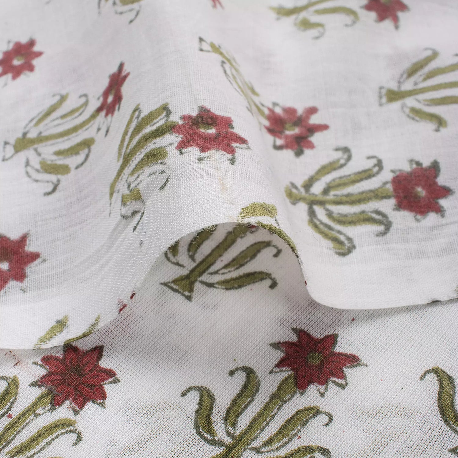 Indian Floral Handmade Printed Pure Cotton Fabric