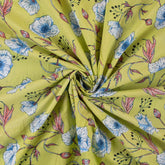 Yellow Floral Hand Block Printed Running Fabric