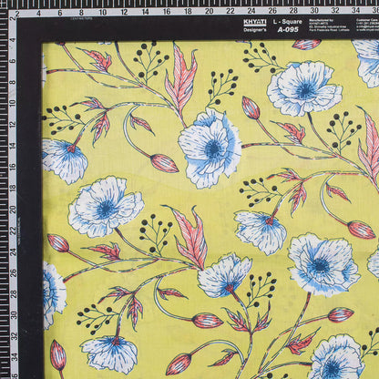 Yellow Floral Hand Block Printed Running Fabric