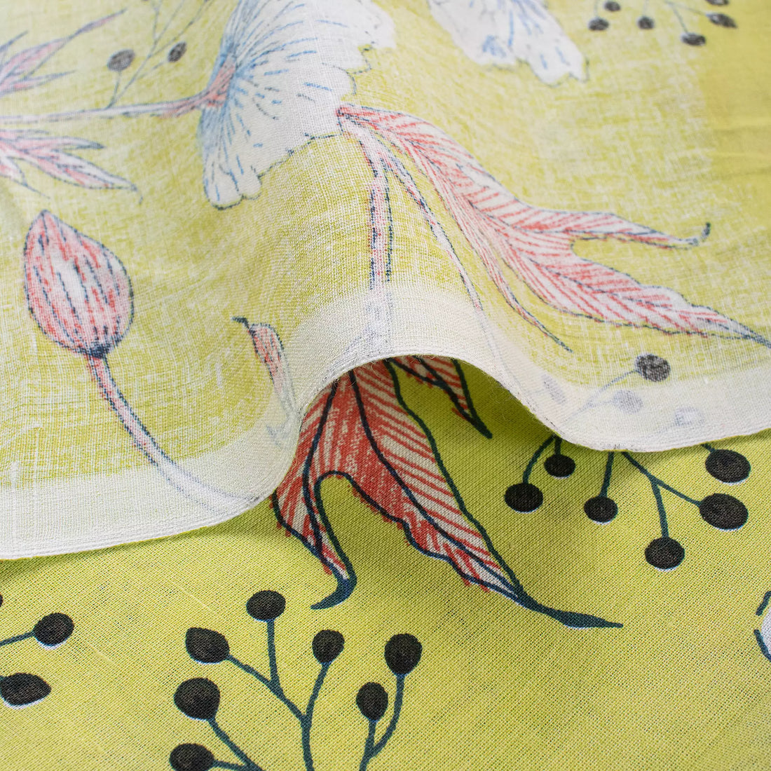 Yellow Floral Hand Block Printed Running Fabric