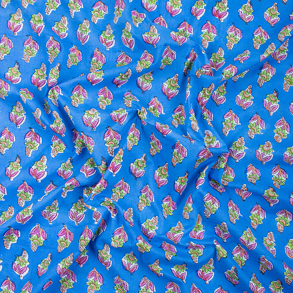 Floral Blue Best Cotton Fabric in India
