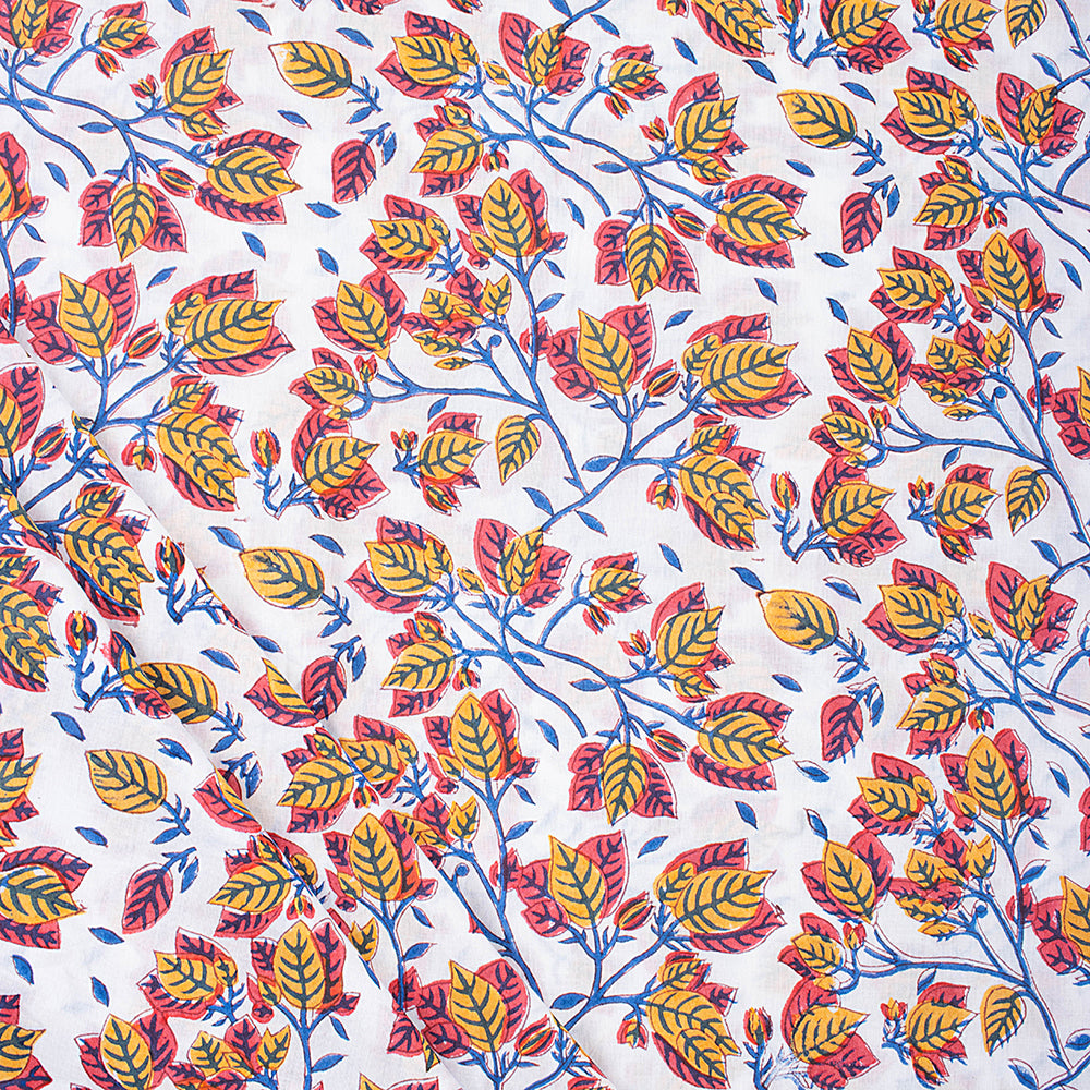 Floral Cotton Fabric Hand Dyed Natural Print