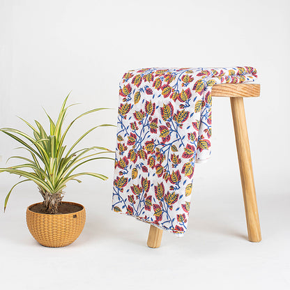 Floral Cotton Fabric Hand Dyed Natural Print