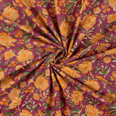 Red Floral Hand Block Printed Indian Fabric