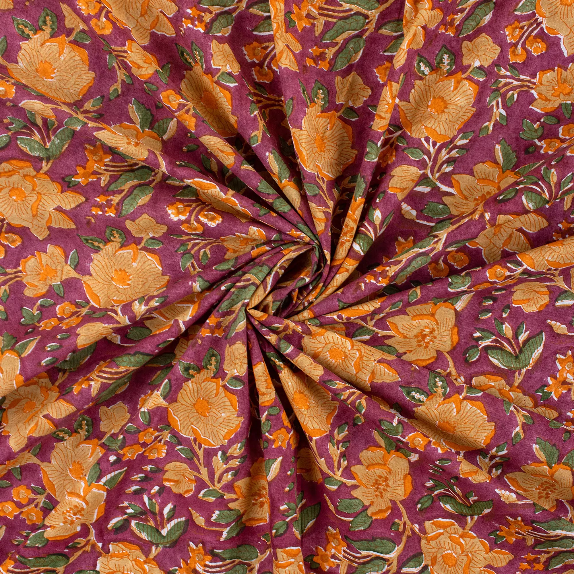 Red Floral Hand Block Printed Indian Fabric