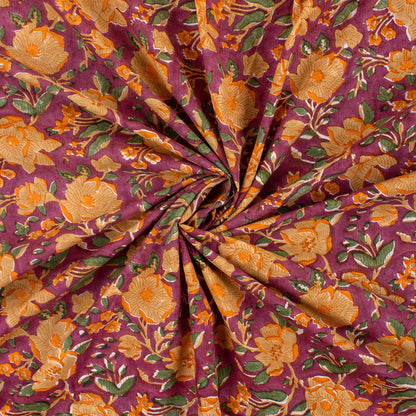 Red Floral Hand Block Printed Indian Fabric