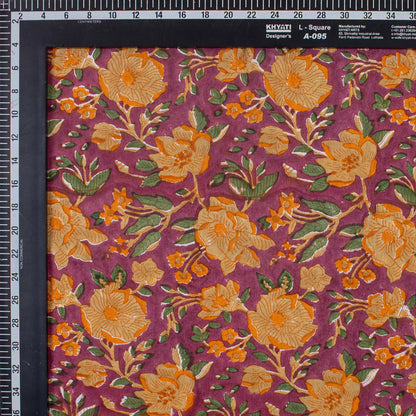 Red Floral Hand Block Printed Indian Fabric